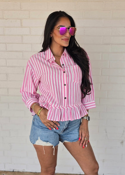 No Strategy Pink & White Striped Top