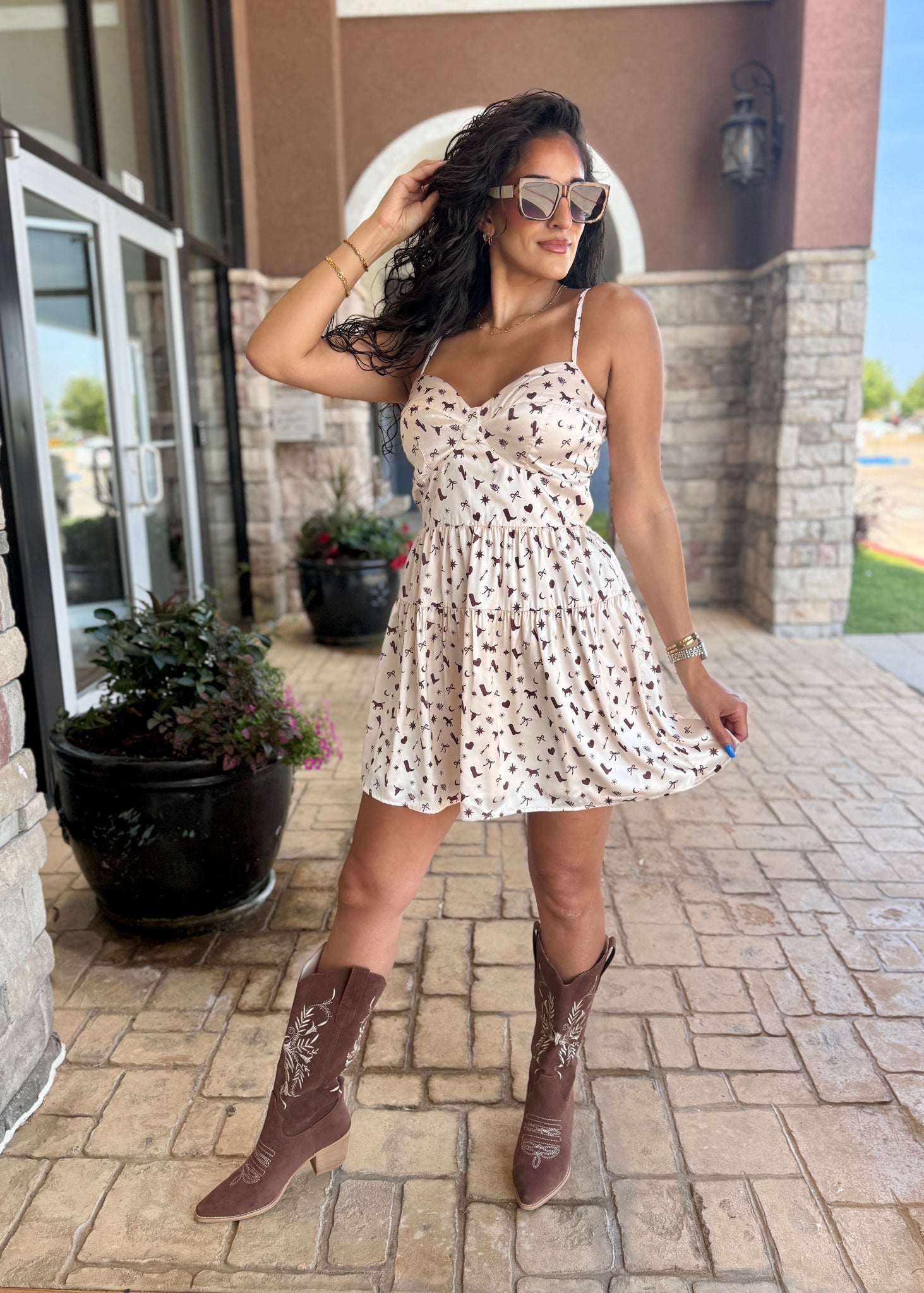 Cowgirl Dreams Western Print Open Back Mini Dress