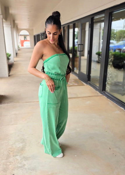 No Exposure Green Strapless Jumpsuit