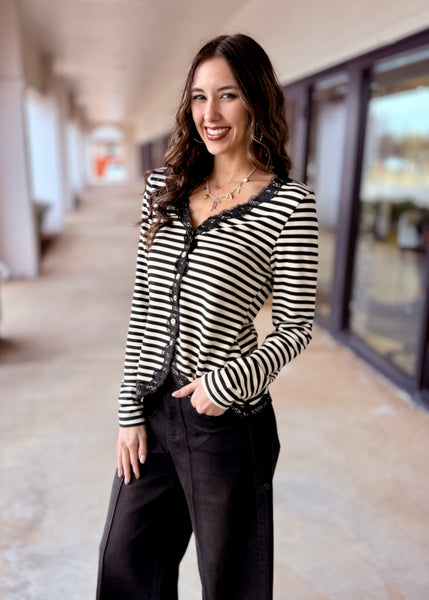 Had Enough Lace Striped Knit Top