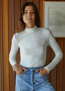 Coming Together Ribbed Off-White Mock Neck Top