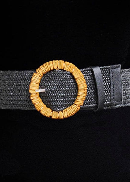 Rattan Stretch Circle Buckle Belt: Bk