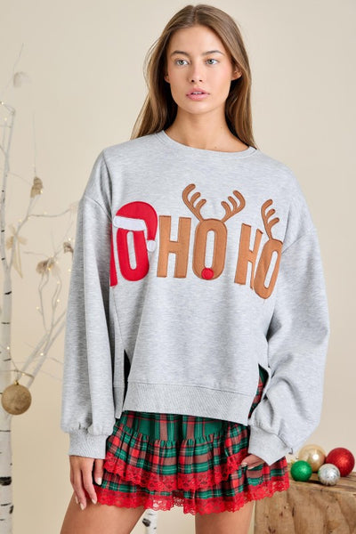 Ho Ho Ho Patched Grey Oversized Sweatshirt