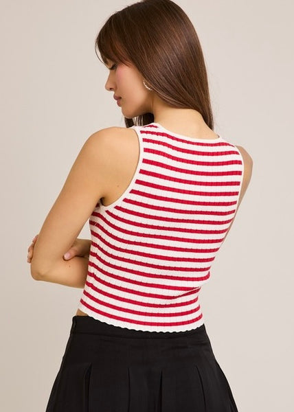 Always On Time Red & White Stripe Sleeveless Top