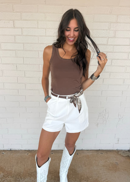 Pure Habits White Belted Tie Shorts