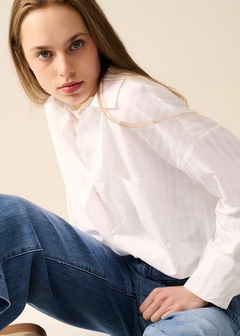 Share The Love White Striped Button Up Top
