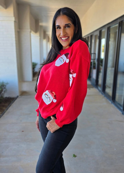 Sweet Santa Sequin Face Sweater