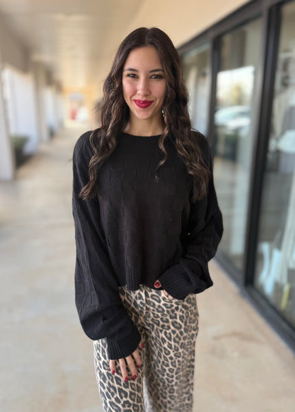 Don't Be Square Black Textured Sweater