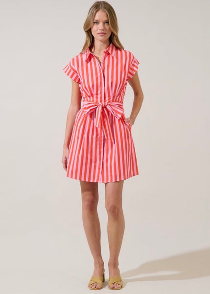 Summer Striped Button Up Shirt Dress