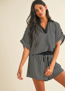 Holding On Black & White Striped 2 Pc Short Set