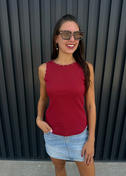To Be Happy Burgundy Stud Tank