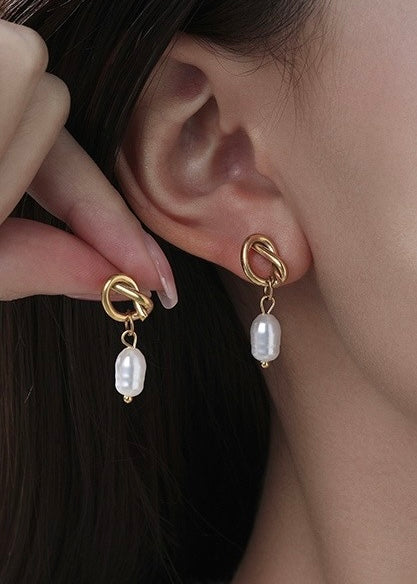 18K Stainless Steel Tarnish Free Pearl Drop Earrings