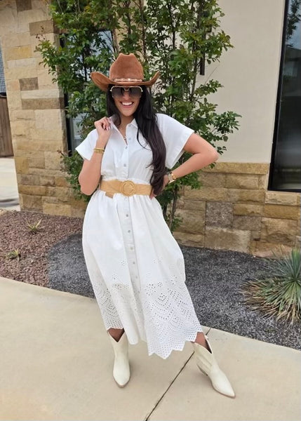 Island Getaway White Button Midi Dress