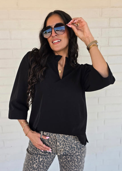 Out Of Reach Black 3/4 Sleeve Top