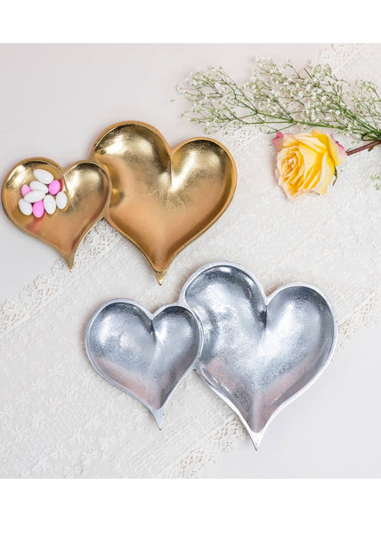 Silver Textured 2-Section Heart Trays