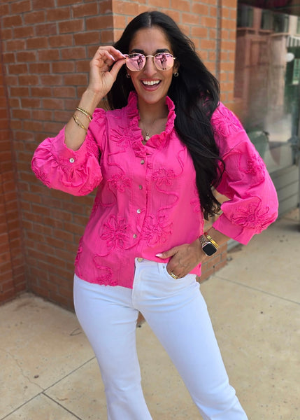 Beauty Mark Pink Patterned Button Up Top