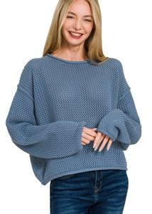 Transition Into Fall Blue Knit Sweater