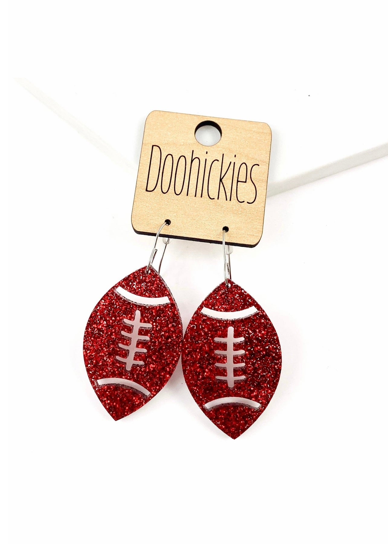 School Spirit Football Dangles - Red Glitter