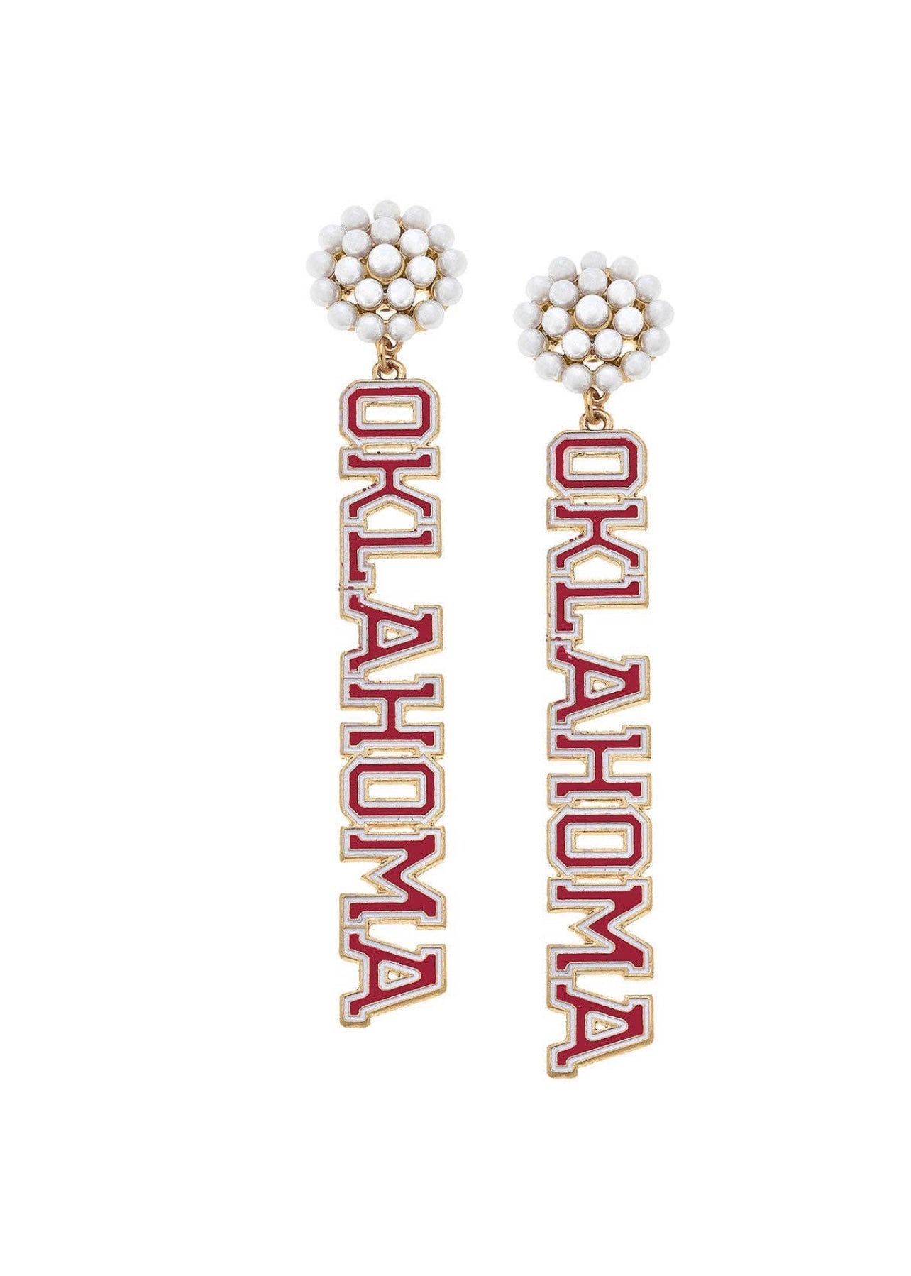 Oklahoma Pearl Cluster Outline Enamel Drop Earrings