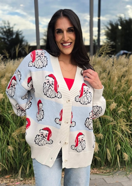 It's Time For Santa Face Oversized Cardigan