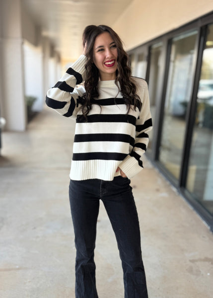 It's Enough Black & Cream Striped Sweater