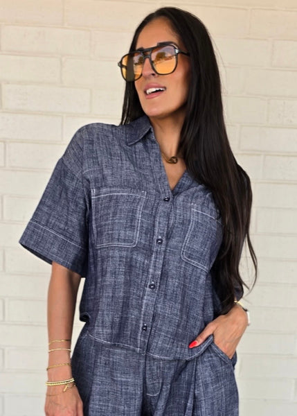 Always Right Linen Collared Button Up Top