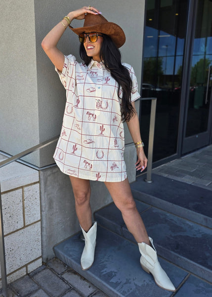 Western Love Embroidered Mini Dress