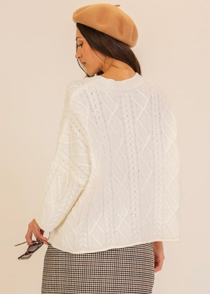 Joyful Day Ivory Cable Knit Sweater