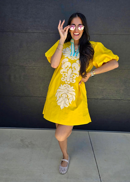 Out To Brunch Yellow Puff Sleeve Dress