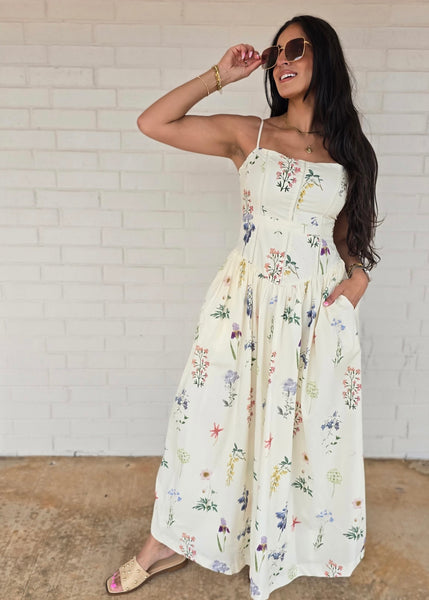 Garden Party Floral Cream Maxi Dress