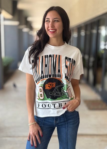 Oklahoma State University Rhinestoned Helmet Stadium Tee