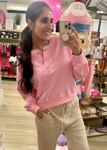 Crisp Morning Pink Henley Pullover - LARGE