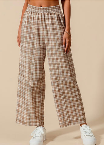 Best Bet Neutral Checked Wide Leg Pant