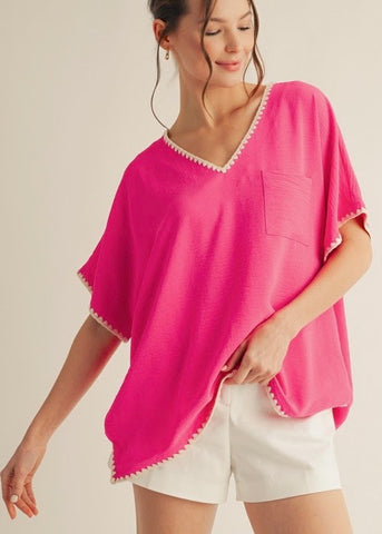 Perfect Timing Hot Pink Top With Crochet Detail