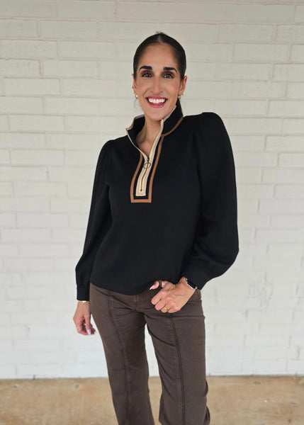 Better Things Black Half Zip Long Sleeve Top