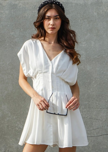 Let It Be White Button Up Mini Dress