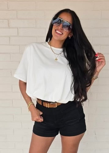 Walk This Way White Cropped Bubble Tee