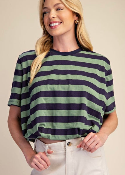 Walk This Way Navy/Olive Cropped Bubble Tee
