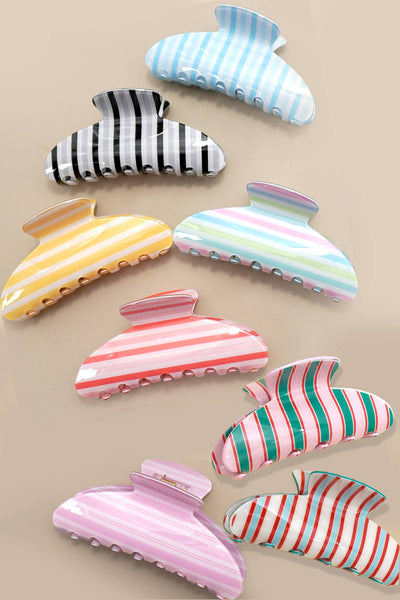 JUMBO STRIPE PLAID OVAL HAIR CLAW CLIPS | 40H1069: PINK GREEN