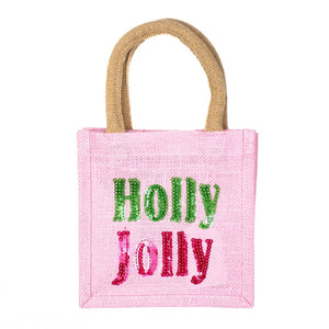 Holly Jolly Sequin Petite Gift Tote  7x7x5