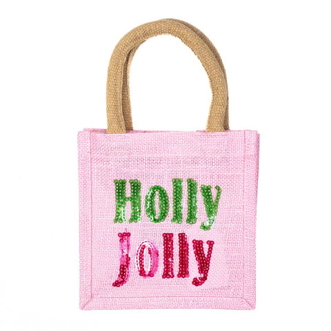 Holly Jolly Sequin Petite Gift Tote  7x7x5