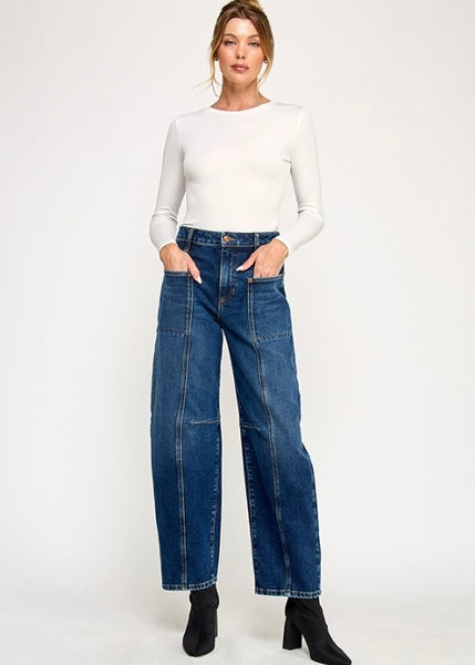 Erica High Rise Dark Wash Barrel Jeans
