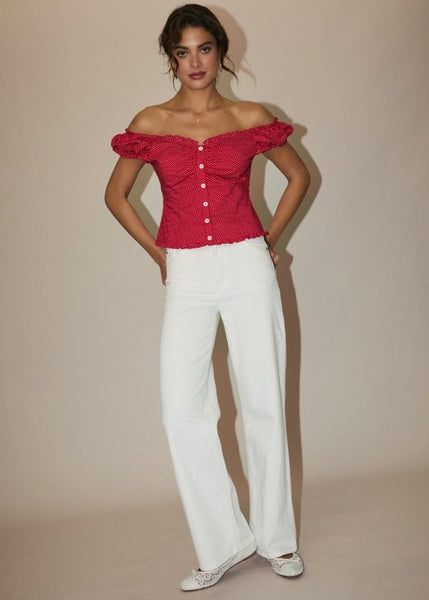 Polka Dot Fun Red Button Up Top