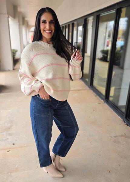 Playful Pink & Ivory Striped Sweater