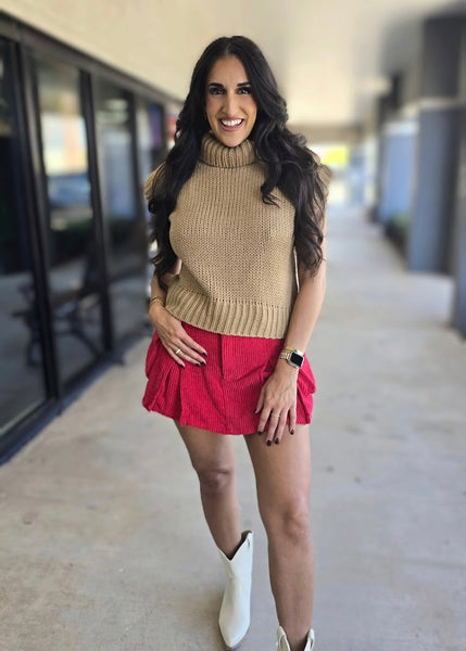Cheering Section Red Corduroy Mini Skirt