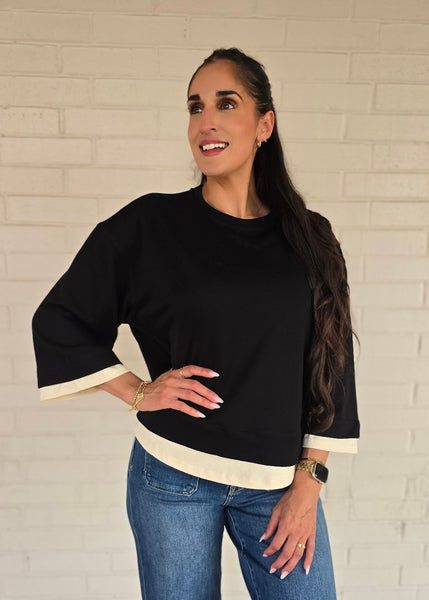 See The World Black/Cream Contrast Tee