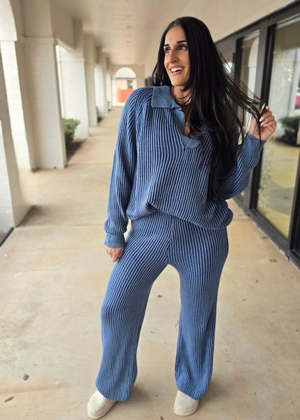 Striving Forward Navy Striped Sweater Pant & Top Set