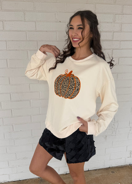 Falling Into Pumpkin Season Cream Long Sleeve Top