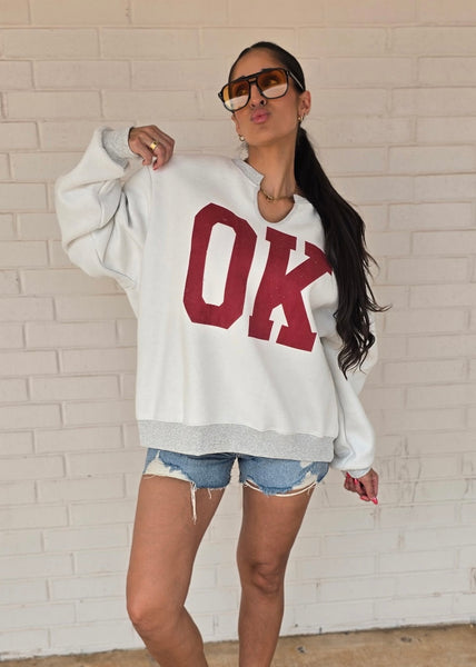OKLAHOMA Split Neck Sweatshirt