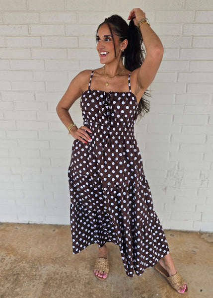 Pretty Woman Brown & White Polka Dot Midi Dress